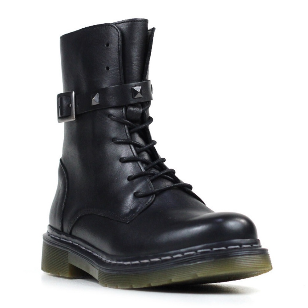 CUBANAS • Black Leather Combat Boots Includes Box